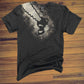 Black T Shirt with Chainsaw Man design across the front and shoulder made with bleach
