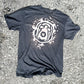 A charcoal gray shirt with a Psycho design from Borderlands made with bleach