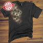 Black shirt with a soot sprite design made with bleach