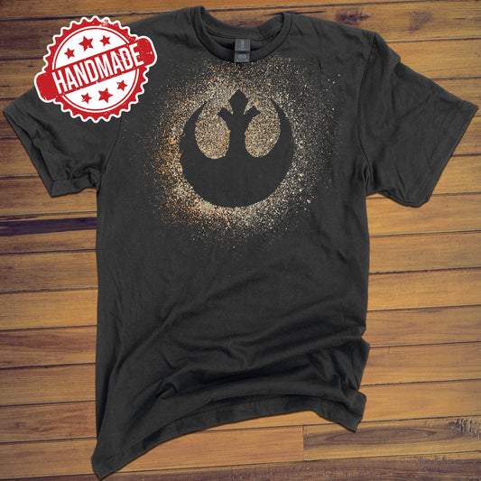 Black shirt with the Star Wars Rebel logo made using bleach