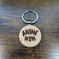 Round wooden "Anime Mom" keychain, laser-engraved
