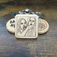 square wooden keychain with an engraved image of a woman screaming and pointing